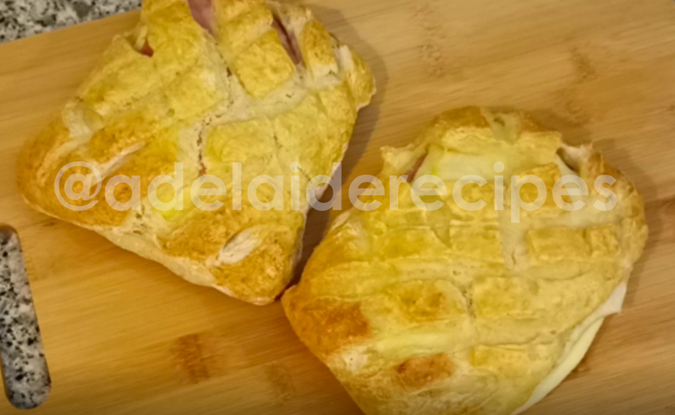 Homemade bread stuffed with cheese and ham