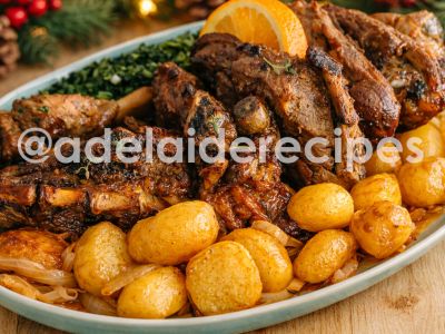 Roast Lamb with Potatoes and Sautéed Vegetables