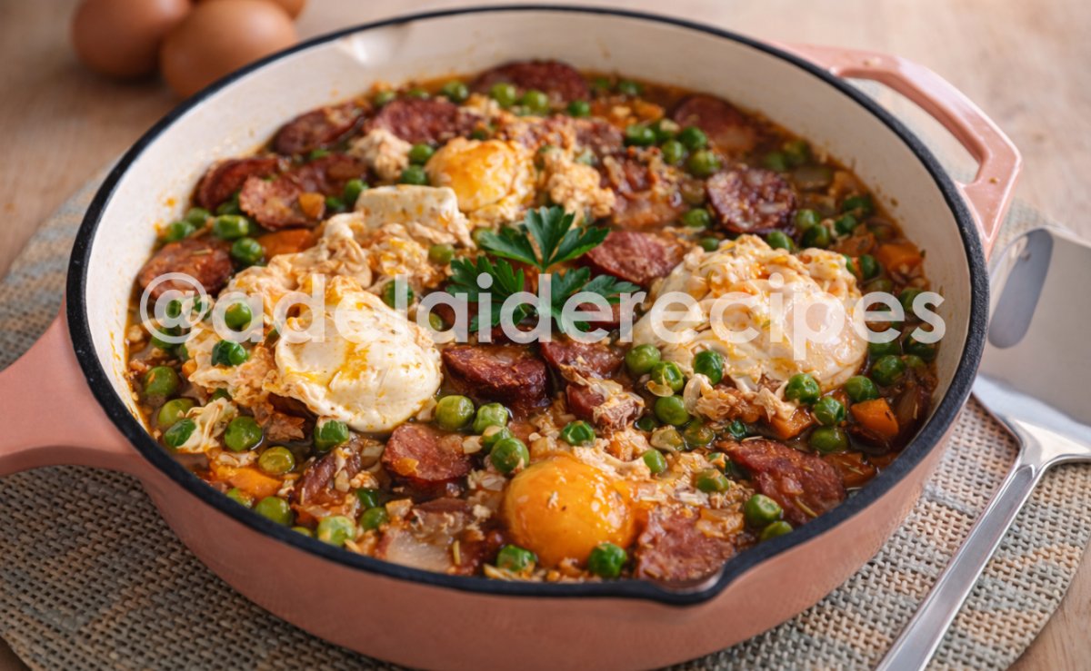 Peas with Poached Eggs and Chorizo | Easy and Cheap!