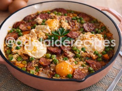 Peas with Poached Eggs and Chorizo | Easy and Cheap!
