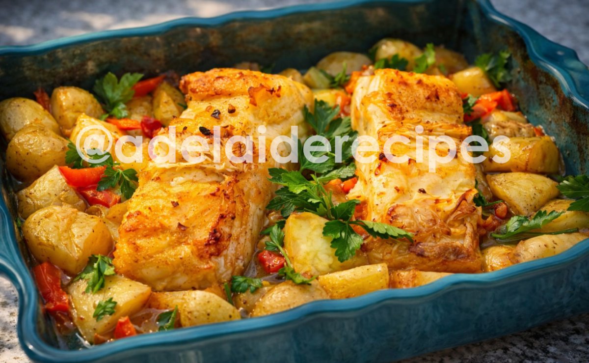 Baked Cod with Potatoes and Peppers